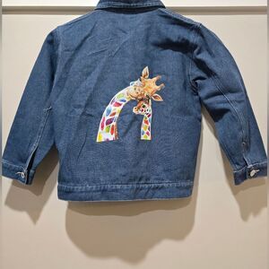 Girls Giraffe Print Denim Jacket NWOT Size 8 Blue